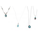 Navajo Old Pawn Silver Turquoise Pendant Necklaces