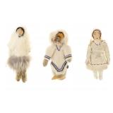 C. 1950 Inuit Eskimo Seal Skin & Caribou Dolls (3)