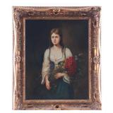 "Leguen" Student Farm Girl Framed Oil Painting