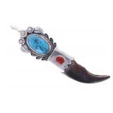 Navajo Brown Bear & Kingman Pendant - Signed