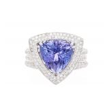 Stunning 5.73 ct. Tanzanite AAA 14K Designer Ring