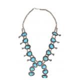 Navajo Kingman Turquoise Squash Blossom Necklace