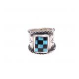 Navajo CC Tsosie Sterling Silver Checkerboard Ring