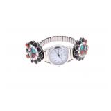 Pueblo Zuni Sterling Inlaid Sunface Watchband