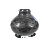 Mata Ortiz Black on Black Pottery Olla by Sandoval
