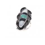 Navajo Sterling Silver Mother of Pearl Jet Ring