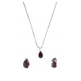 Vintage Sterling Silver Garnet Necklace & Earrings