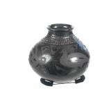 Mata Ortiz Black on Black Pottery Olla by Sandoval