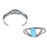 Navajo Sterling Silver & Turquoise Bracelet Pair