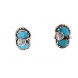 Zuni Effie C. Sterling Turquoise Snake Earrings