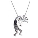 Zuni Sterling Silver Jet Kokopelli Necklace