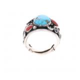 Navajo Blackgoat Turquoise Red Branch Coral Ring