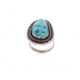 Ca. 1940s Navajo Sterling Kingman Turquoise Ring