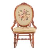 Victorian Rococo Revival Needlepoint Parlor Rocker