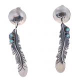 Navajo Sterling Silver Turquoise Feather Earrings