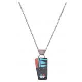 Navajo G. Boyd Sterling Inlaid Mosaic Necklace