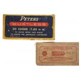 WWI Era .35 S&W & Ca. 1950's Peters 30 Luger Ammo