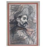 Original Antique Charcoal Drawing, Charcoal Bandit