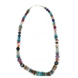 Navajo Singer Sterling 14k Barrel Bead Necklace