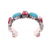 Navajo Silver Turquoise Red Branch Coral Bracelet