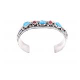 Navajo H.Tsosie Sterling Turquoise Coral Bracelet