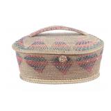 Inuit Hand Woven Natural Polychrome Lidded Basket