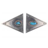 Navajo Sterling Silver Turquoise Collar Tips c1940