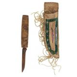 Early Kiowa Beaded Parfleche Sheath & Burl Knife