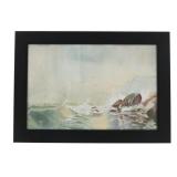 Sailing Ships by Rocky Seaside Framed Watercolor