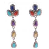 Vintage Sterling Silver Multistone Earring Pair