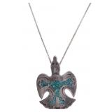 Zuni Silver Chipped Turquoise Waterbird Necklace