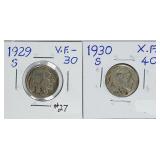 1929-S & 1930-S  Buffalo Nickels   VF & XF