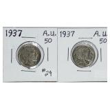 1937 & 1937  Buffalo Nickels   AU