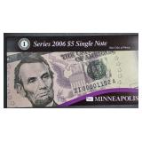 2006  $5 Federal Reserve Note  Minneapolis  CU