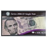 2006  $5 Federal Reserve Note  Chicago  CU