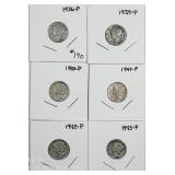 Lot of 6  Mercury Dimes