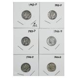 Lot of  6 Mercury Dimes
