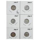 Lot of 6  Mercury Dimes