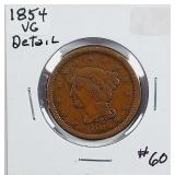 1854  Large Cent   VG detail