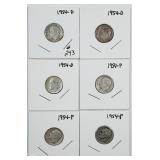 Lot of 6 Roosevelt Dimes   3-1954 & 3- 1954-D