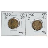 1950-D & 1950-D  Jefferson Nickels  XF & VF
