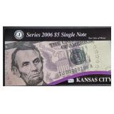 2006  $5 Federal Reserve Note  Kansas City  CU