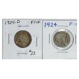 1924 & 1924-D  Buffalo Nickels   F