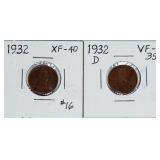 1932 & 1932-D  Lincoln Cents   XF & VF