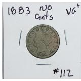 1883  No Cents  Liberty Nickel   VG+