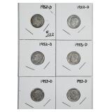 Lot of 6  Roosevelt Dimes