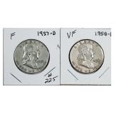 1957-D & 1958  Franklin Half Dollars   F-VF