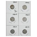 Lot of 6  Roosevelt Dimes