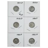 Lot of 6  Mercury Dimes