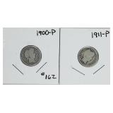 1900 & 1911  Barber Dimes   G